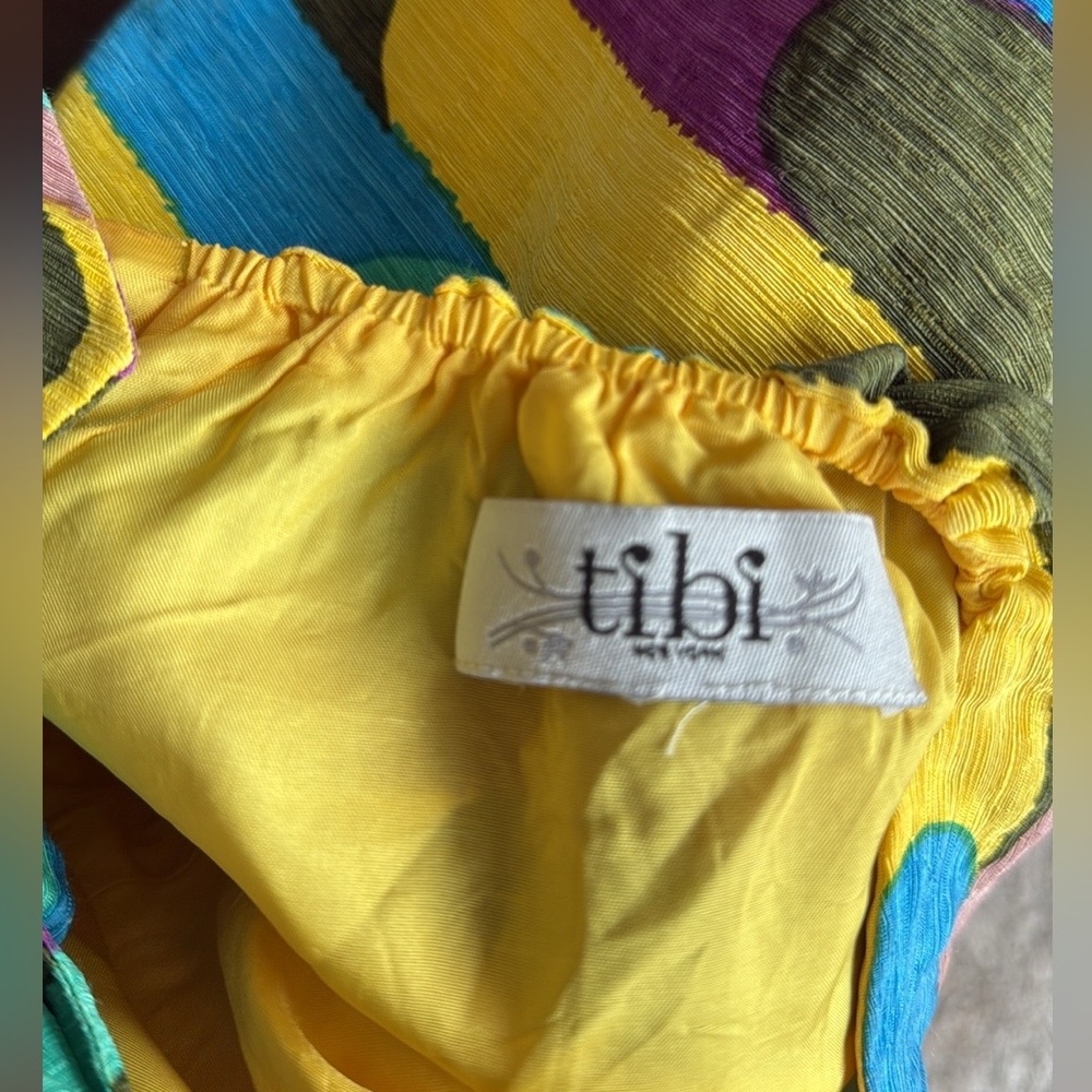 Tibi Multicolor Abstract Pattern Silk Linen Blend Colorful Strapless Summer Top - Picture 7 of 9